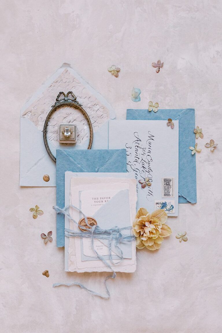 Dusty Blue Wedding Editorial at Château de Courtomer France