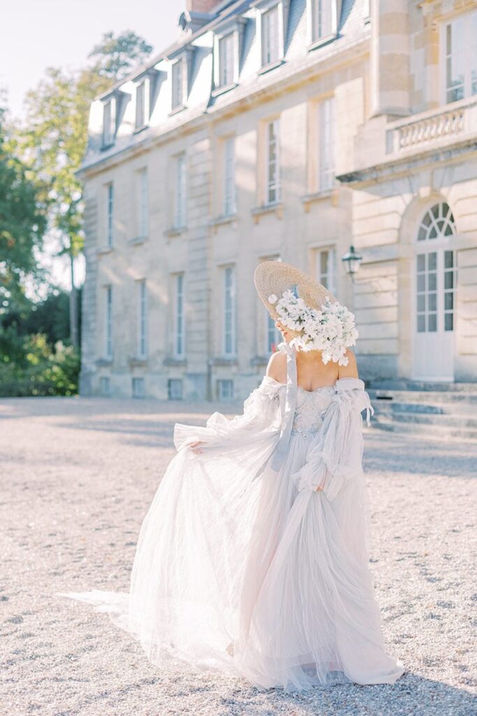 Dusty Blue Wedding Editorial at Château de Courtomer France